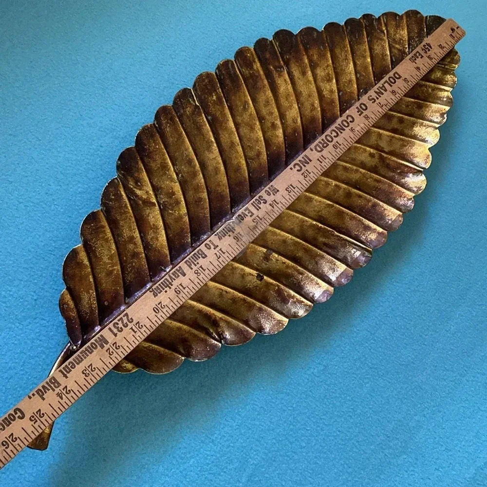 NATURAL INSPIRATIONS metal hammered leaf tray center piece 3 ball feet 10” X 26” - Picture 7 of 9